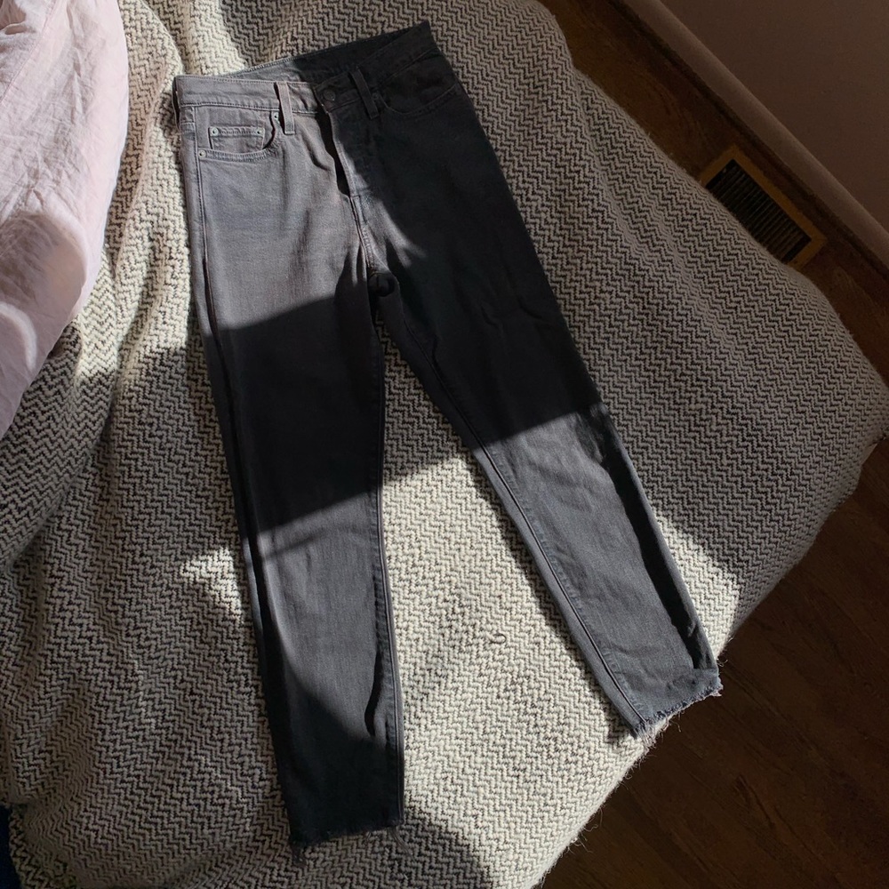 Levi’s for Anthropologie button fly straight leg raw hem black jeans size 26
